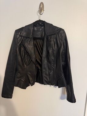 BLANK NYC Black Vegan Leather Moto Jacket - Small - Silver Hardware